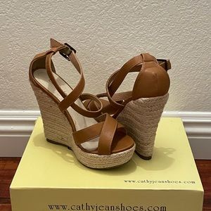 Cathy Jean espadrille wedge sandals in caramel.